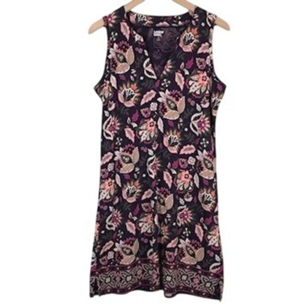LANDS' END Cotton Jersey Sleeveless Floral Shift Dress Sz S 6-8 Purple Pockets